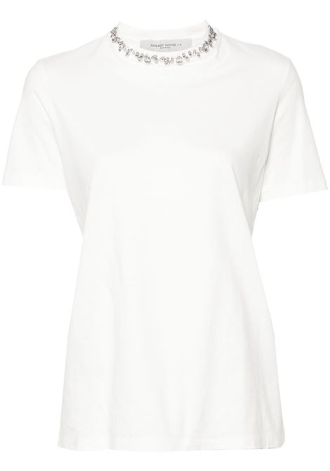 White embroidered cotton T-shirt Golden Goose - women